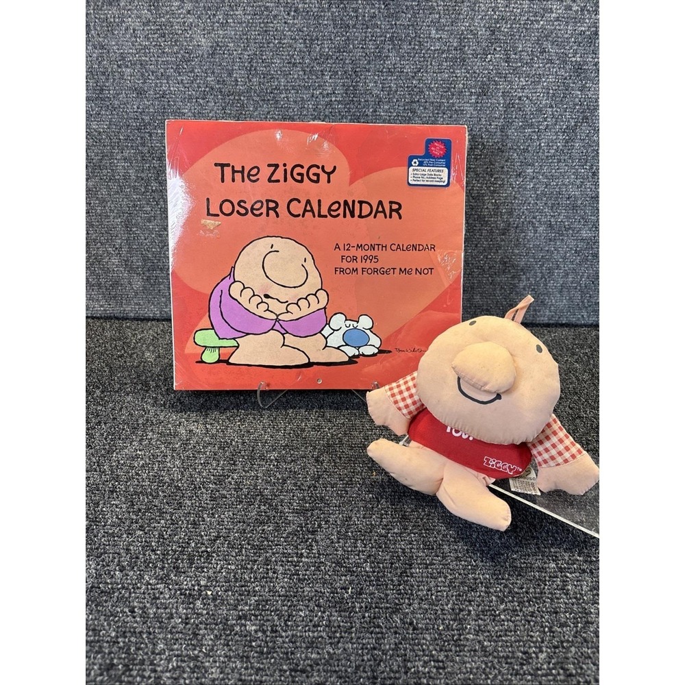 Vtg~Ziggy‎ Loser's Calendar 1995~Tom Wilson~Ziggy Beanbag Doll by Applause~NOS